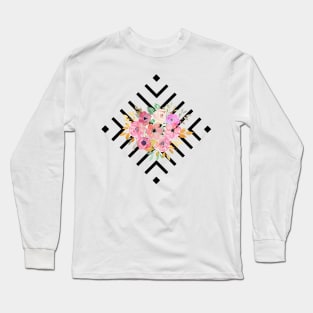 Watercolor floral and geometric diamond design Long Sleeve T-Shirt